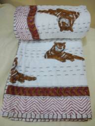 Handmade Cotton Kantha Baby Quilt Tiger Print Bedspread - 40x40/40x60