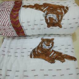 Handmade Cotton Kantha Baby Quilt Tiger Print Bedspread - 40x40/40x60 - thumbnail 3