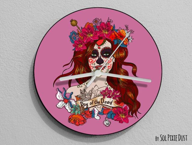 Pink Sugar Skull - Day Of The Dead -Dia De Los Muertos Calavera Wall Clock - image 1