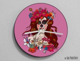 Pink Sugar Skull - Day Of The Dead -Dia De Los Muertos Calavera Wall Clock - thumbnail 1