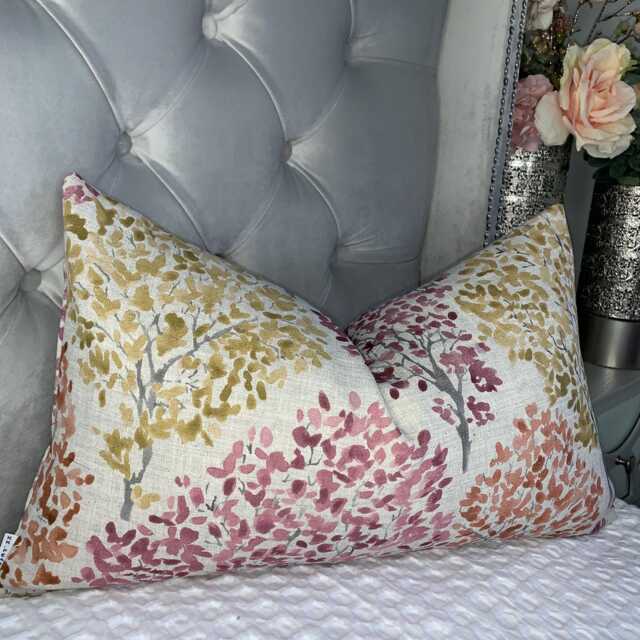 "Handmade Floral Cushion Cover in John Lewis Leckford Trees Fabric - Decorative Lumbar Pillow 12"" X 20" - image 1
