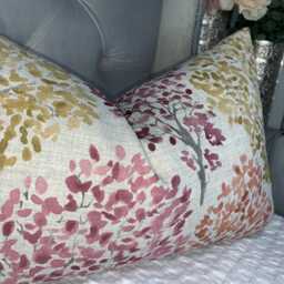 "Handmade Floral Cushion Cover in John Lewis Leckford Trees Fabric - Decorative Lumbar Pillow 12"" X 20" - thumbnail 4