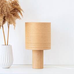 Mid Century Wood Bedside Lamp, Unique Table Light For Nightstand, Minimalist Desk Accent Reading Nightlight - thumbnail 2