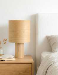 Mid Century Wood Bedside Lamp, Unique Table Light For Nightstand, Minimalist Desk Accent Reading Nightlight - thumbnail 1