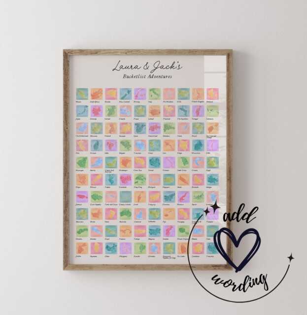 Bucket List - Personalised Scratch Off Map Hand Drawn Watercolour World Atlas Colourful Bucketlist - image 1