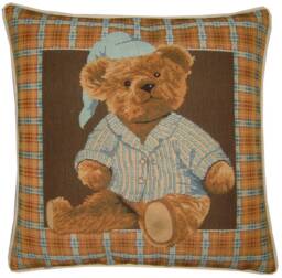 Blue Teddy Night Time Woven Tapestry Cushion Cover Sham - thumbnail 1