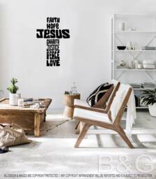 Jesus Cross Decal, Christian Faith Hope Charity Justice Peace Love Decor, Cross Car Vinyl Sticker, Religious Wall Art, B&g - thumbnail 1