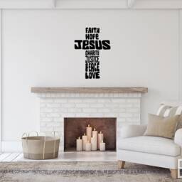 Jesus Cross Decal, Christian Faith Hope Charity Justice Peace Love Decor, Cross Car Vinyl Sticker, Religious Wall Art, B&g - thumbnail 2
