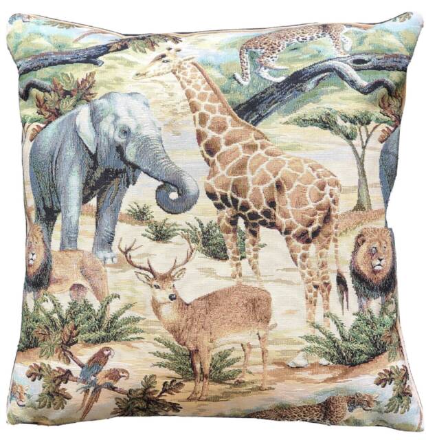 Safari Woven Tapestry Cushion Cover Jungle Animals Throw Pillow - 18x18 - image 1