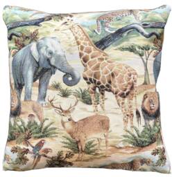 Safari Woven Tapestry Cushion Cover Jungle Animals Throw Pillow - 18x18 - thumbnail 1
