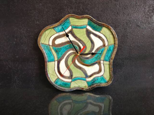 Raku Ceramic Wall Clock - Modern Abstract With Numberless Dial Organic Wavy Design Handmade Italian Pottery ?? 10 - image 1