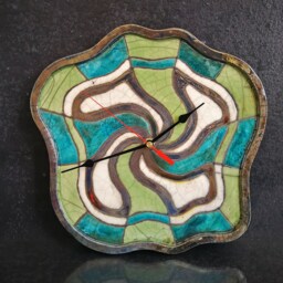 Wall Raku Ceramic Clock With Abstract Liberty Decoration, No Number Wall Wavy Profile, Large Dial Diameter Max 27 cm - 10 - thumbnail 2