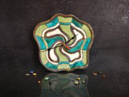 Wall Raku Ceramic Clock With Abstract Liberty Decoration, No Number Wall Wavy Profile, Large Dial Diameter Max 27 cm - 10 - thumbnail 1