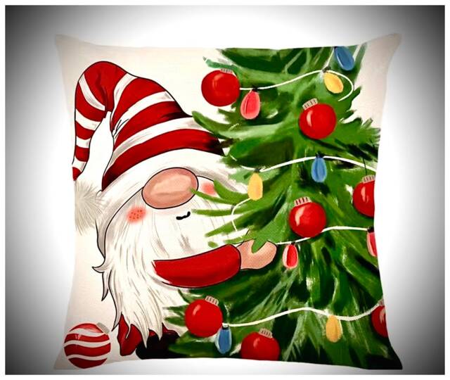 Christmas Tree Gonk Linen Cushion Cover, Nordic, Gnome, Swedish Tomte