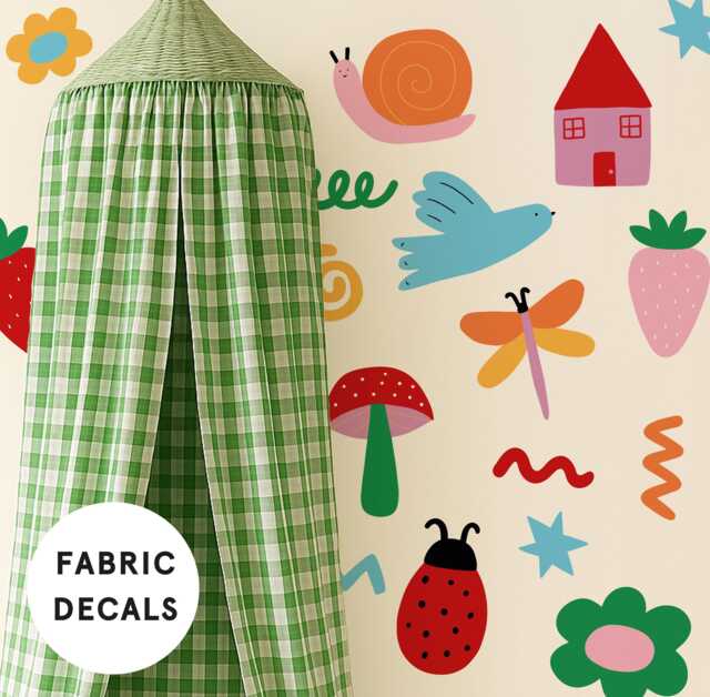 Large Colourful Doodle Fabric Wall Stickers For Girls Nursery - Peel & Stick Removable Decals - image 1