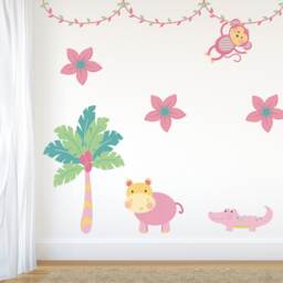Pink Jungle Animal Wall Stickers - Decals Art Home Decor Decor Animals - thumbnail 2