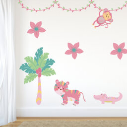 Pink Jungle Animal Wall Stickers - Decals Art Home Decor Decor Animals - thumbnail 1