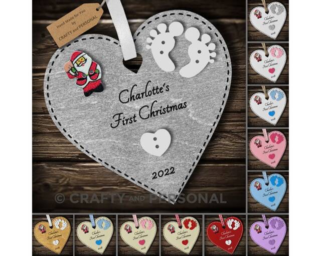 Personalised Baby's 1st First Christmas Bauble Wooden Heart Tree Ornament Or Magnet Gift For Boy Girl - image 1