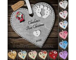 Personalised Baby's 1st First Christmas Bauble Wooden Heart Tree Ornament Or Magnet Gift For Boy Girl - thumbnail 1