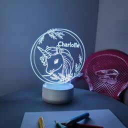Personalised Unicorn Led Night Light Remote Controlled, Laser Engraved - thumbnail 2