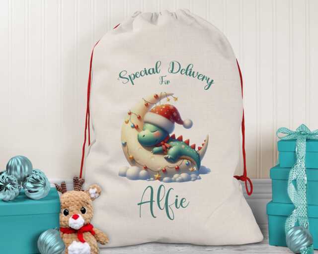 Personalised Christmas Sack - Santa For Kids Presents Xmas Dinosaur Moon Design Stocking Eve Bag Box Girls & Boys Xs023 - image 1