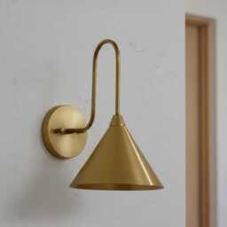 Pair Of Elegant Brass Cone Wall Sconce Mid Century Minimalist Vintage Lamp - thumbnail 3