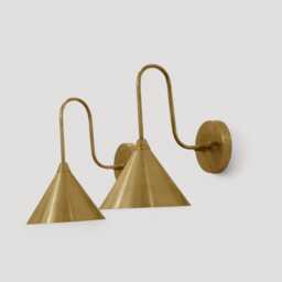Pair Of Elegant Brass Cone Wall Sconce Mid Century Minimalist Vintage Lamp - thumbnail 2
