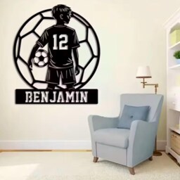 Personalised Soccer Boy Metal Sign - Custom Name & Number Football Wall Art Player Decor Kids Room Sports Bedroom Wa - thumbnail 2
