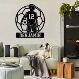 Personalised Soccer Boy Metal Sign - Custom Name & Number Football Wall Art Player Decor Kids Room Sports Bedroom Wa - thumbnail 3