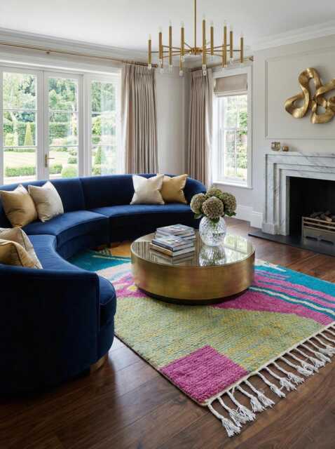 Electric Oasis Abstract Rug - Violet, Turquoise, Gold Wool - Custom Size - image 1