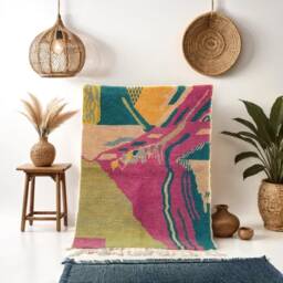 Electric Oasis Abstract Rug - Violet, Turquoise, Gold Wool - Custom Size - thumbnail 2