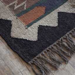 Handwoven Wool Jute Rug - Multicolour Kilim For Living Room, Bedroom & Hallway - thumbnail 3