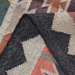 Handwoven Wool Jute Rug - Multicolour Kilim For Living Room, Bedroom & Hallway - thumbnail 4