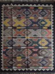 Handwoven Wool Jute Rug - Multicolour Kilim For Living Room, Bedroom & Hallway - thumbnail 1