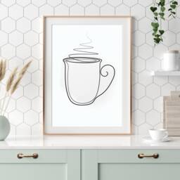 Kitchen Prints, Grey Wall Art, Minimalist Line Drawing, Abstract Coffee Mug, Tea Quote, Modern Decor - thumbnail 2