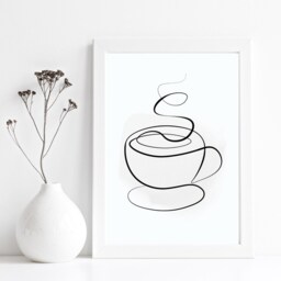 Kitchen Prints, Grey Wall Art, Minimalist Line Drawing, Abstract Coffee Mug, Tea Quote, Modern Decor - thumbnail 3