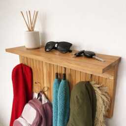 Handmade Oak Flip Down Hook Coat Rack 200mm High Modern Hallway Decor - thumbnail 4
