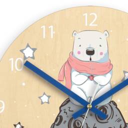 Nursery Wall Clock, Wood , Bear Illustrated Clock, Children - thumbnail 3