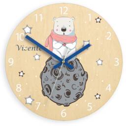 Nursery Wall Clock, Wood , Bear Illustrated Clock, Children - thumbnail 4