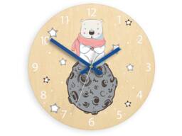 Nursery Wall Clock, Wood , Bear Illustrated Clock, Children - thumbnail 1