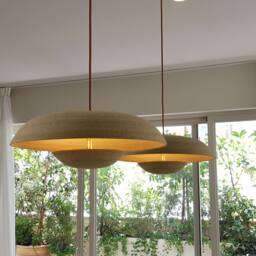 Mid Century Modern Lamps, Hanging Pendant Light, Home Decor, Set Of Kitchen Island Lighting - Eclipse Beige & White - thumbnail 2