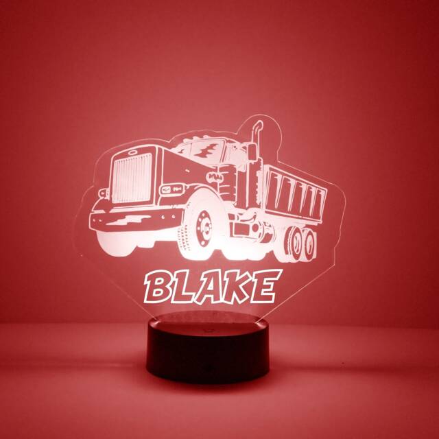 Light Up Dump Truck, Custom Engraved Night Light, Personalized Free, 16 Color Options With Remote Control, Kids Room Truck - image 1