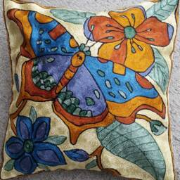 "Handmade Silk Embroidery Butterfly Cushion Cover - 16""x16" - thumbnail 3