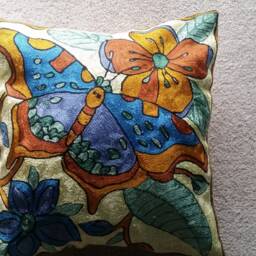 "Handmade Silk Embroidery Butterfly Cushion Cover - 16""x16" - thumbnail 2