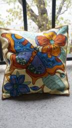 "Handmade Silk Embroidery Butterfly Cushion Cover - 16""x16" - thumbnail 1