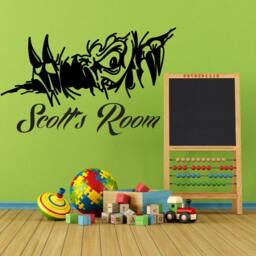 Custom Personalized Name & Monster Peeking Wall Decal Sticker Decor 01 - thumbnail 1