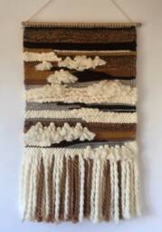 Handwoven Wool Wall Tapestry Brown, Grey, & White Fiber Art - thumbnail 1