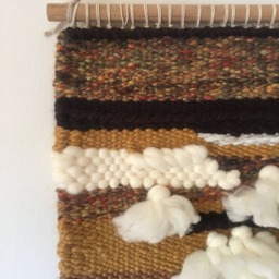 Handwoven Wool Wall Tapestry Brown, Grey, & White Fiber Art - thumbnail 2