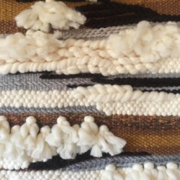 Handwoven Wool Wall Tapestry Brown, Grey, & White Fiber Art - thumbnail 3