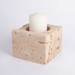 Natural Beige Travertine Candleholder Stone Cylinder Holder - thumbnail 4